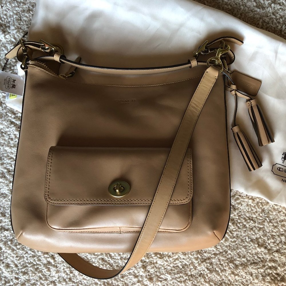 Camel Leather Coach Adjustable Crossbody Bag